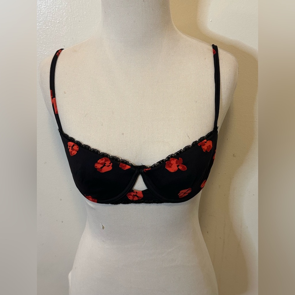 NWT Cosabella Red and Black Floral Push Up Balconette Bra 32B